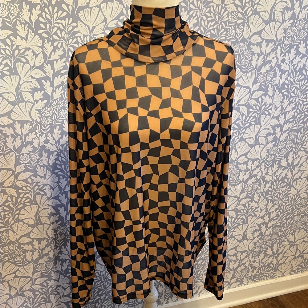 Geometric Patterned Turtleneck Top - image 1
